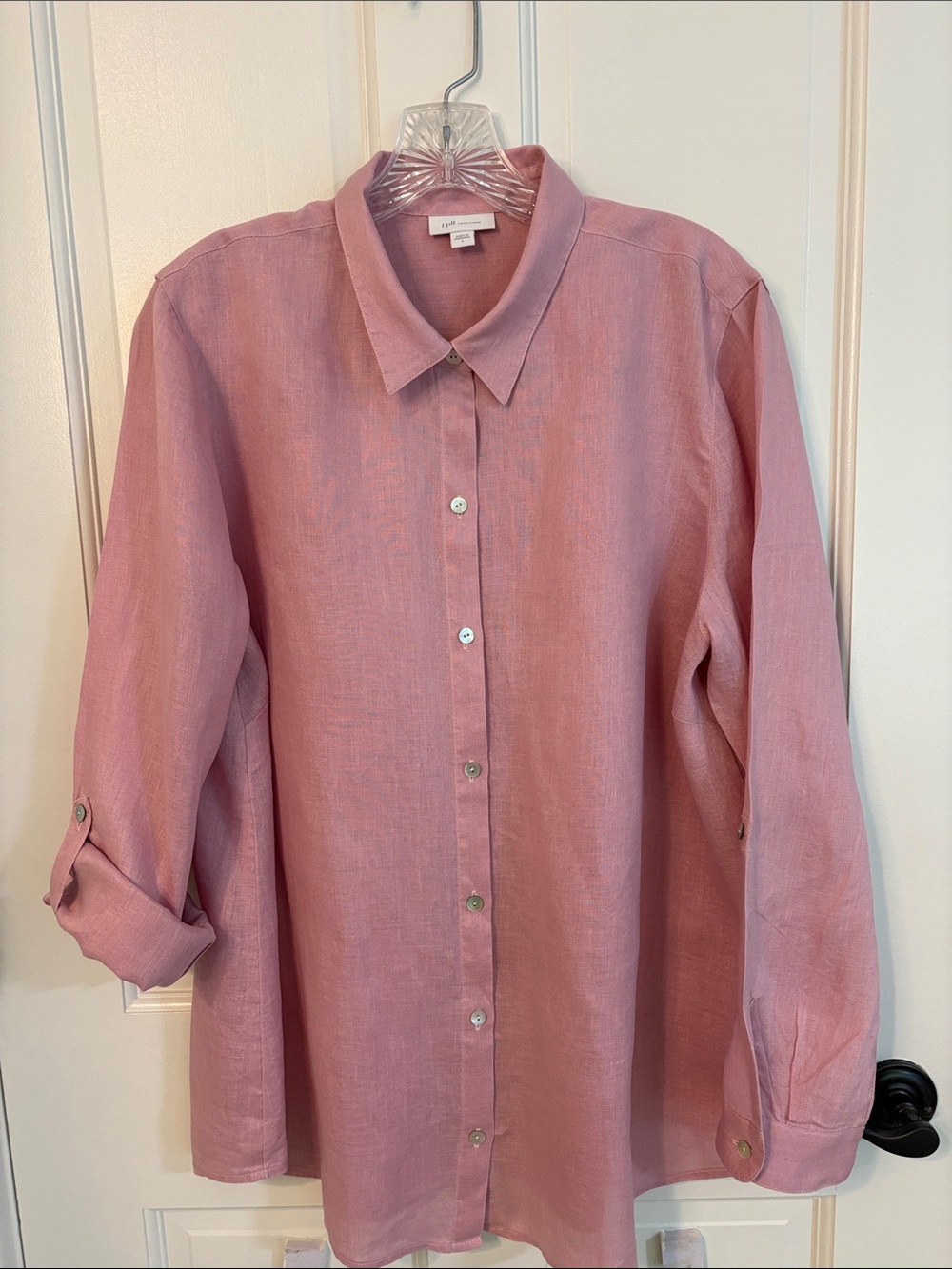 J Jill Size L 100% Linen Classic Pink Button-Up Shirt